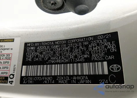 2021 Toyota C-Hr Xle from USA, damaged, VIN JTNKHMBX0M1113445